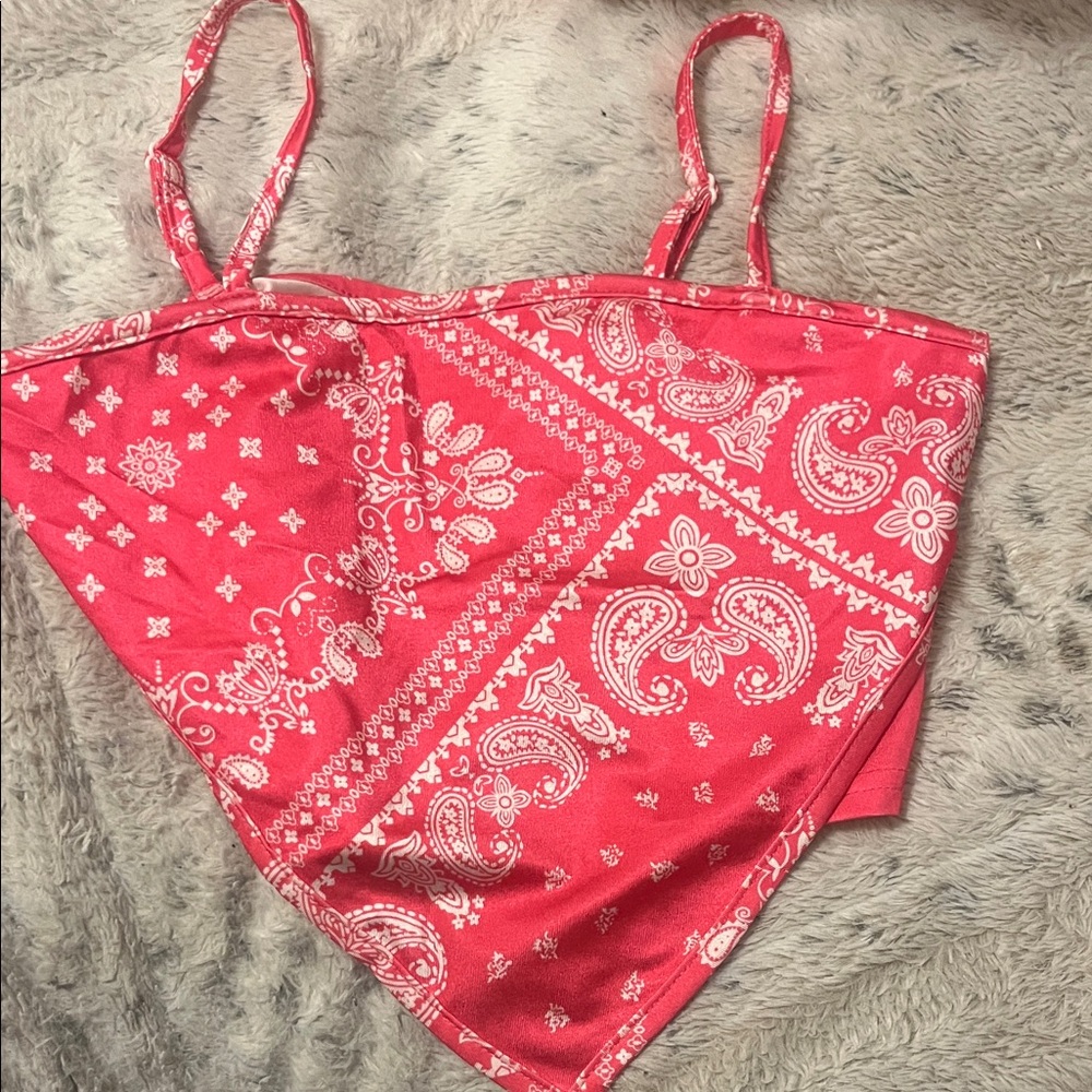 Hot Pink Bandana Print Crop Top
